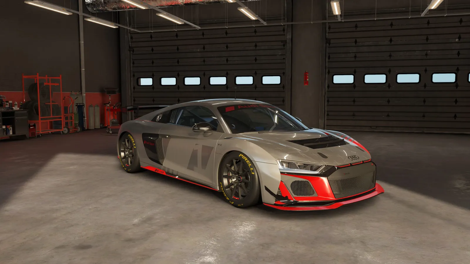 차고에 선 아우디 R8 LMS GT4 evo